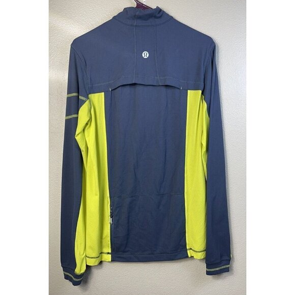 Lululemon Pullover 1/4 Zip Long Sleeve Mock Neck Men Shirt Sz S Gray Neon Yellow - Picture 2 of 7